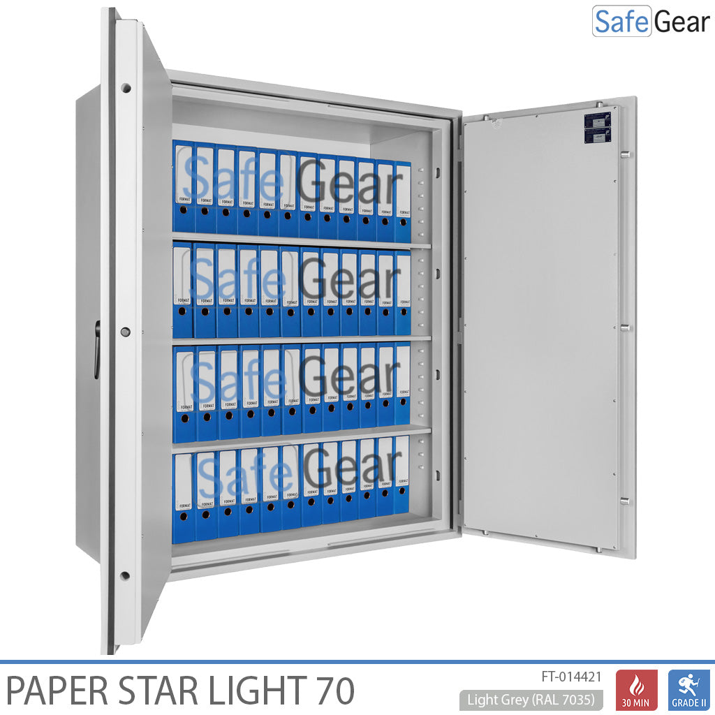Caixa forta per a documents Paper Star Light 70 - 56 classificadors - Prova de robatori S2 / Prova de foc de 30m