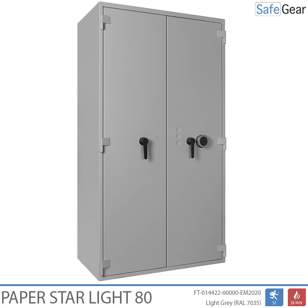 Caixa forta per a documents Paper Star Light 80 - 55 classificadors - Prova de robatori S2 / Prova de foc de 30m