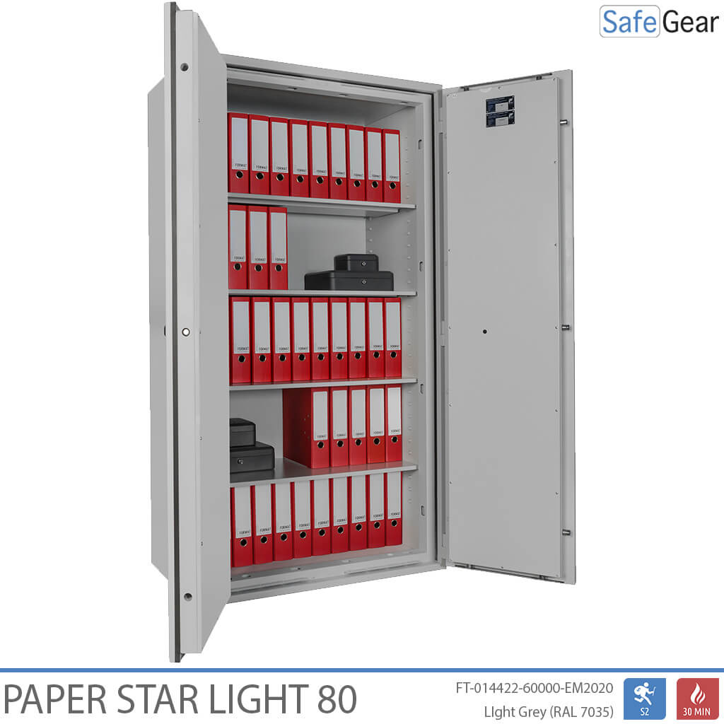 Caixa forta per a documents Paper Star Light 80 - 55 classificadors - Prova de robatori S2 / Prova de foc de 30m