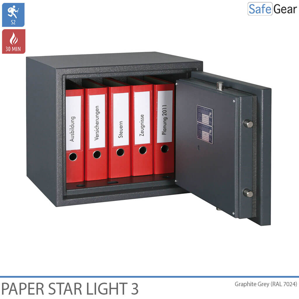 Caixa forta ignífuga Paper Star Light 3 - 5 classificadors - Prova de robatori de grau S2 / Prova de foc de 30 min