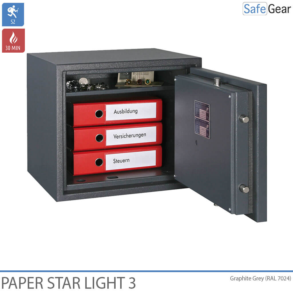 Caixa forta ignífuga Paper Star Light 3 - 5 classificadors - Prova de robatori de grau S2 / Prova de foc de 30 min
