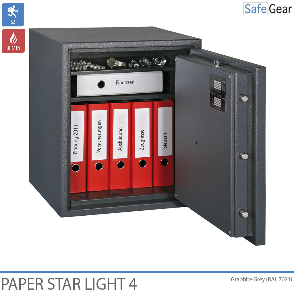 Caixa forta ignífuga Paper Star Light 4 - 7 classificadors - Prova de robatori de grau S2 / Prova de foc de 30 min