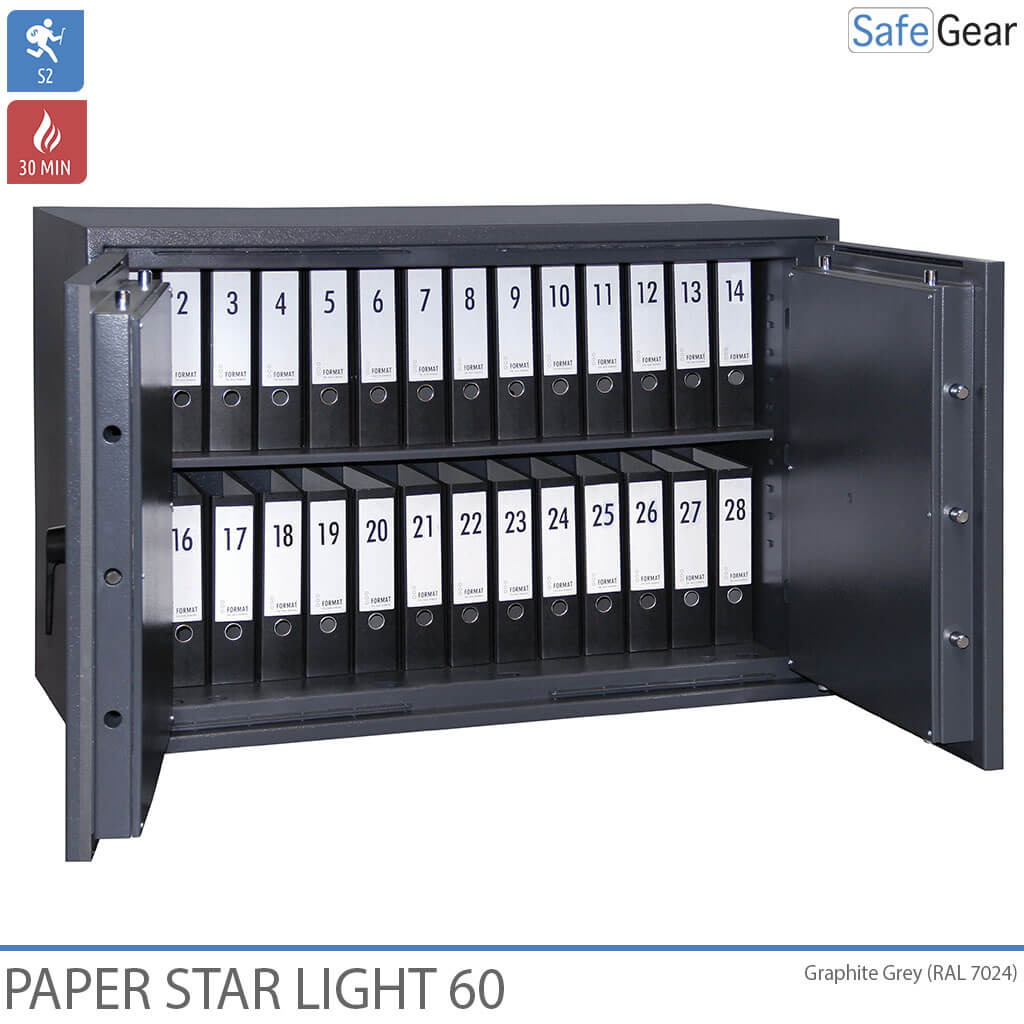Caixa forta per a documents Paper Star Light 60 - 28 classificadors - Prova de robatori S2 / Prova de foc de 30m