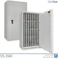 STL 2560 key safe in Light Grey, closed and with key walls shown